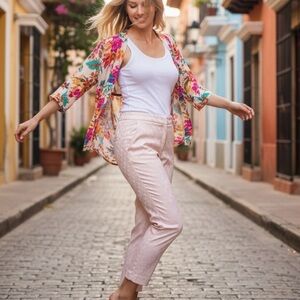 89th and Madison Baby Pink Shell Scallop Fan Art Deco Pattern Dress Pants, M